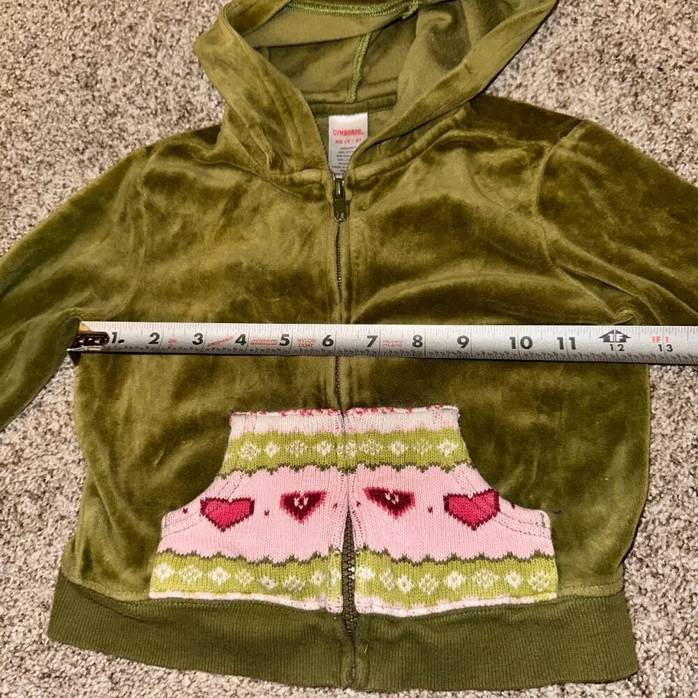 Gymboree GINGERBREAD GIRL FAIR ISLE green zip velour cardigan & skirt sz 3-4 XS